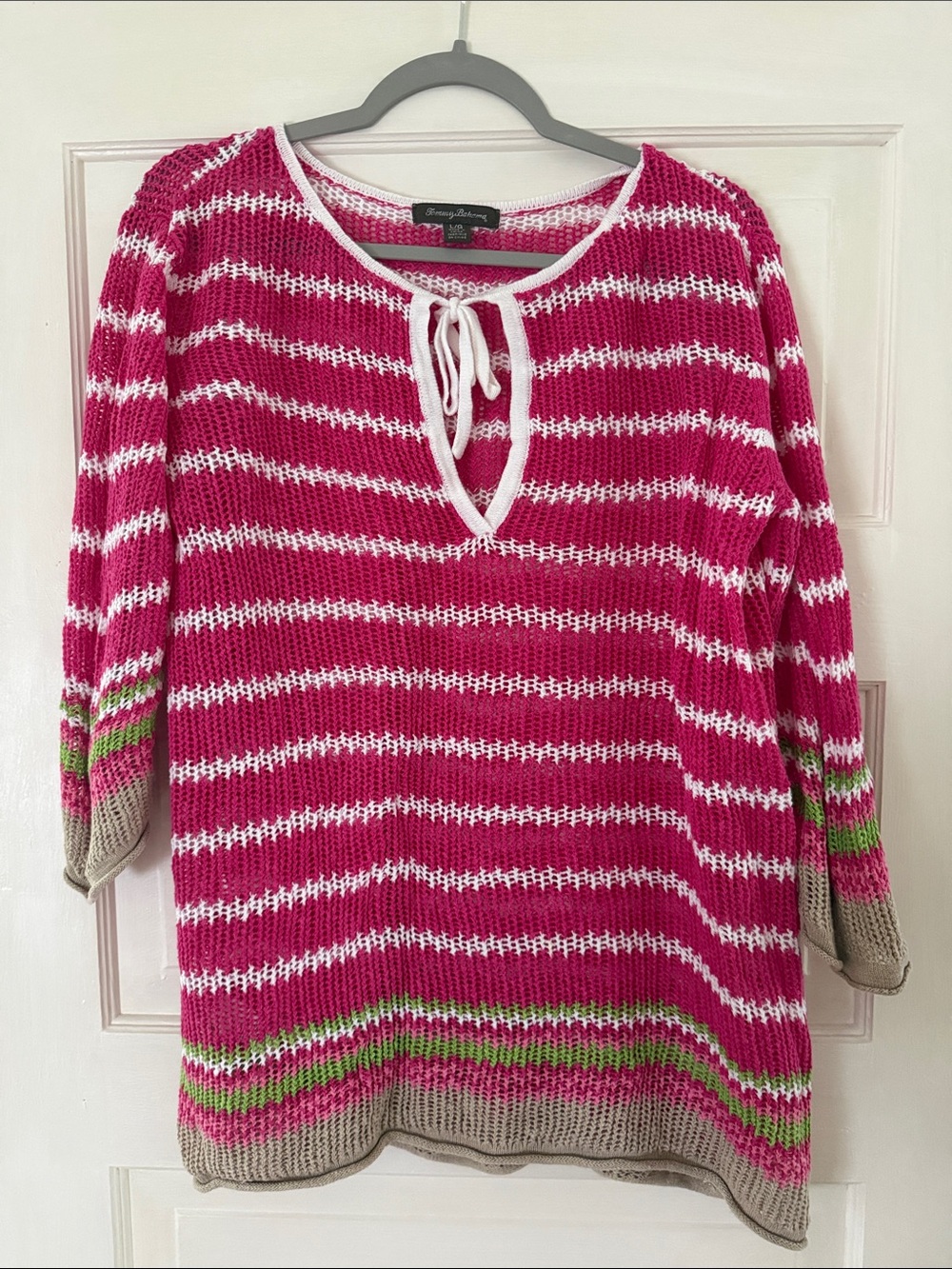 Tommy Bahama Pink Striped Knit Sweater with Tie Neck